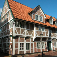 Foto des Fachwerkgebäudes der Jorker Bücherei.