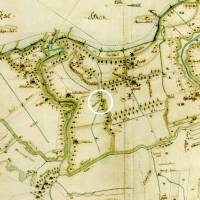 Historische Karte von 1784. Der Standort der Schleuse Hinterdeich ist eingezeichnet.